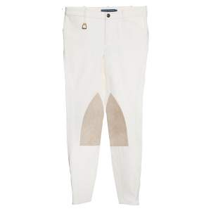 Pre Owned Ralph Lauren Cream Cotton Suede Patched Slim Fit Pants S
