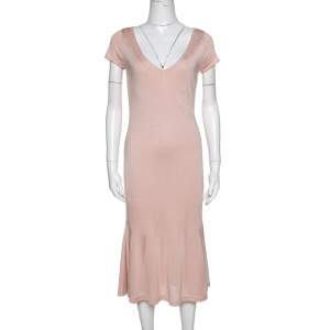 Pre Owned Ralph Lauren Pink Silk Knit Midi Dress M