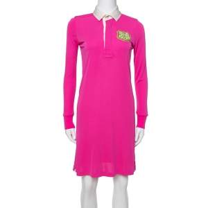 Ralph Lauren Pink Jersey Logo Crest Detail Polo Dress XS