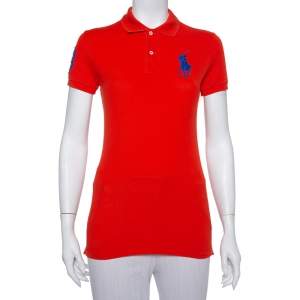 Pre Owned Ralph Lauren Orange Cotton Pique The Skinny Polo T-Shirt S