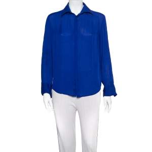 مملوكة مسبقًا Ralph Lauren Royal Blue Silk Button Front Shirt M