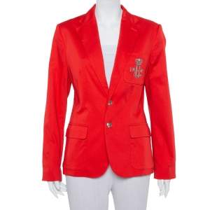 مملوكة مسبقًا Ralph Lauren Red Cotton Logo Embroidered Blazer XL