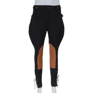 Pre Owned Ralph Lauren Black Wool Leather Patch Detail Riding Pants S