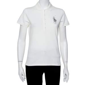 Pre Owned Ralph Lauren Off White Cotton Pique Logo Embroidered Polo T-Shirt L