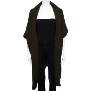 Pre Owned Ralph Lauren Green Cashmere & Mohair Open Front Cowl Neck Cardigan M