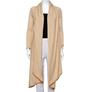 Pre Owned Ralph Lauren Beige Wool Contrast Trim Detail Waterfall Collar Detail Shrug M