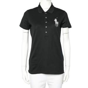 Pre Owned Ralph Lauren Black Cotton Pique Logo Embroidered Polo T-Shirt L