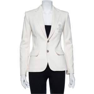 مملوكة مسبقًا Ralph Lauren Cream Cotton Knit Applique Detail Button Front Blazer S