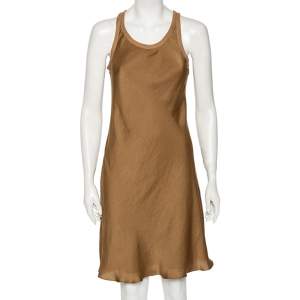 Ralph Lauren Brown Crepe De Chine Sleeveless Midi Dress S