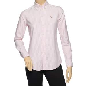 Pre Owned Ralph Lauren Pink-White Striped Cotton Custom Fit Shirt XS
