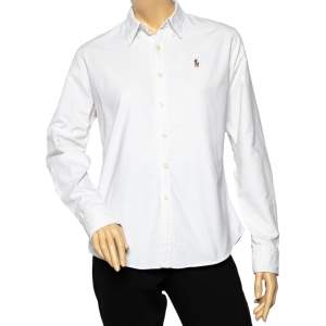 قميص رالف لورين قطن أبيض بأزرار أمامية مقاس كبير - لارج