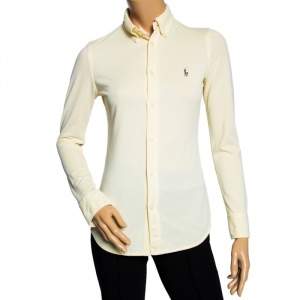 Ralph Lauren Yellow Cotton Pique Knit Oxford Button Front Shirt S