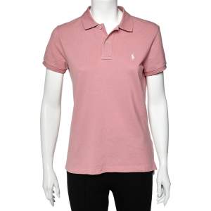 Pre Owned Ralph Lauren Pink Cotton Pique Skinny Polo T-Shirt L