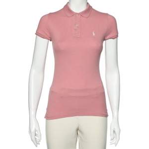 Pre Owned Ralph Lauren Pink Cotton Pique Skinny Polo T-Shirt S
