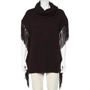 Pre Owned Ralph Lauren Brown Wool & Cashmere Knit Fringed Turtle Neck Sweater L