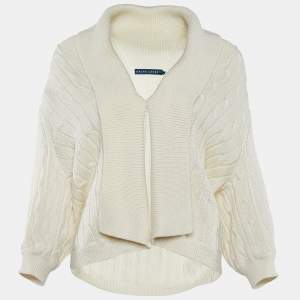 Pre Owned Ralph Lauren Cream Cotton Knit Button Front Cardigan L