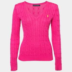 Ralph Lauren Pink Cable Knit Cotton Long Sleeve Sweater S