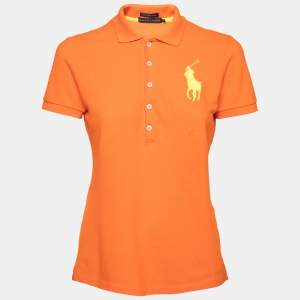 Pre Owned Ralph Lauren Orange Cotton Pique Skinny Polo T-Shirt S