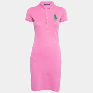 Ralph Lauren Pink Logo Embroidered Cotton Pique Short Sleeve Dress XS