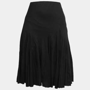 Ralph Lauren Black Cotton Asymmetrical Hem Midi Skirt L