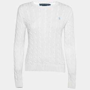 Pre Owned Ralph Lauren White Cotton Cable Knit Sweater M