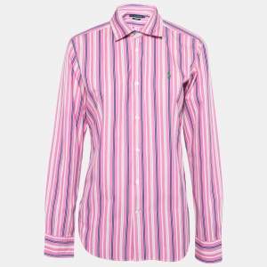 Pre Owned Ralph Lauren Pink Striped Cotton Slim Fit Button Front Shirt L