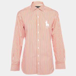 Pre Owned Ralph Lauren Orange Striped Cotton Button Front Shirt M