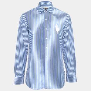 Pre Owned Ralph Lauren Blue Striped Cotton Button Front Shirt M