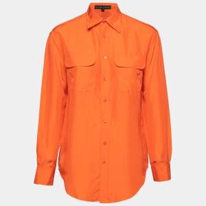 Pre Owned Ralph Lauren Orange Silk Button Front Shirt S