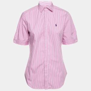Pre Owned Ralph Lauren Pink Striped Cotton Short Sleeve Button Front Shirt M