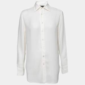 Pre Owned Ralph Lauren  White Crepe Button Front Shirt S