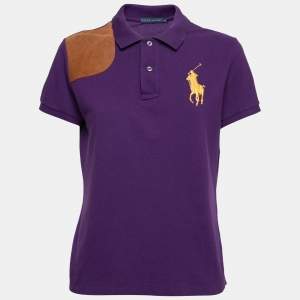 Pre Owned Ralph Lauren Purple Embroidered Logo Cotton Pique Polo Shirt L 