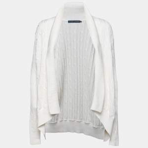 Pre Owned Ralph Lauren Off White Cable Knit Shawl Neck Cardigan M