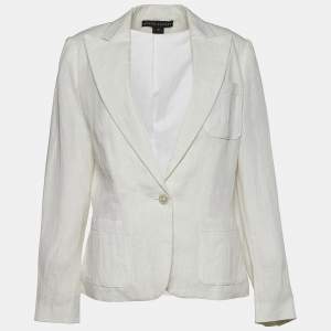 Ralph Lauren White Lurex Linen Button Front Blazer L