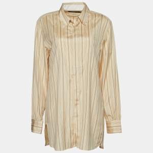 Pre Owned Ralph Lauren Beige Silk & Cotton Striped Dress Shirt L