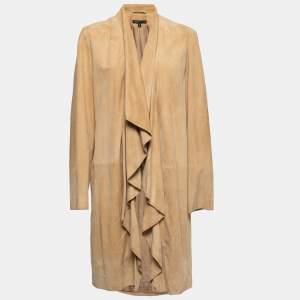 Pre Owned Ralph Lauren Beige Suede Open Front Coat L