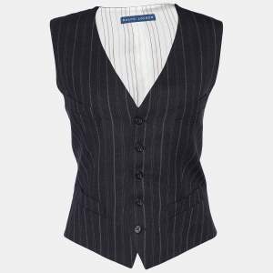 Pre Owned Ralph Lauren Grey  Striped Wool Vest M