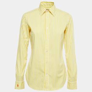 Pre Owned Ralph Lauren Yellow Striped Cotton Long Sleeve Button Front Shirt M