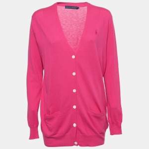 Ralph Lauren Pink Cotton Knit Buttoned Cardigan S