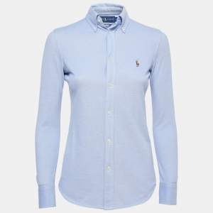 Pre Owned Ralph Lauren Light Blue Oxford Knit Button Down Shirt XS