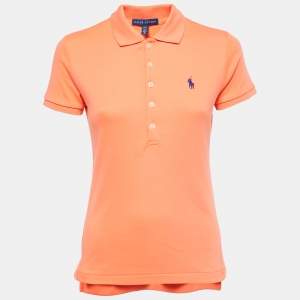 Pre Owned Ralph Lauren Orange Cotton Knit Polo T-Shirt M