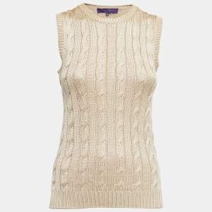 Pre Owned Ralph Lauren Gold Silk Knit Sleeveless Sweater Top XS