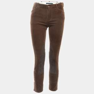 Pre Owned Ralph Lauren Brown Corduroy Suede Trimmed Trousers S
