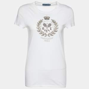 Pre Owned Ralph Lauren White Embroidered Cotton Knit Roundneck T-Shirt M