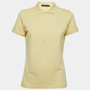Pre Owned Ralph Lauren Yellow Cotton Beaded Logo Polo T-Shirt L