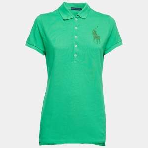 Ralph Lauren Green Cotton Glitter Logo Polo T-Shirt L