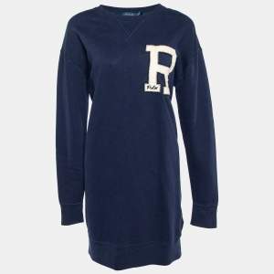 Polo Ralph Lauren Navy Blue Letter Applique Cotton Knit Sweater Dress XS
