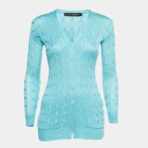 Pre Owned Ralph Lauren Sky Blue Cable Knit Cardigan XS