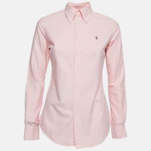 Pre Owned Ralph Lauren Pink Logo Embroidered Cotton Button Down Shirt XS