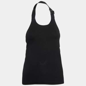 Ralph Lauren Black Leather Strap Rib Knit Tank Top XS